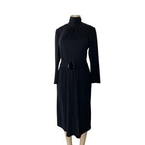 Vintage 70s Pellini by Von Bramlett Black High Neck Belted Dress USA